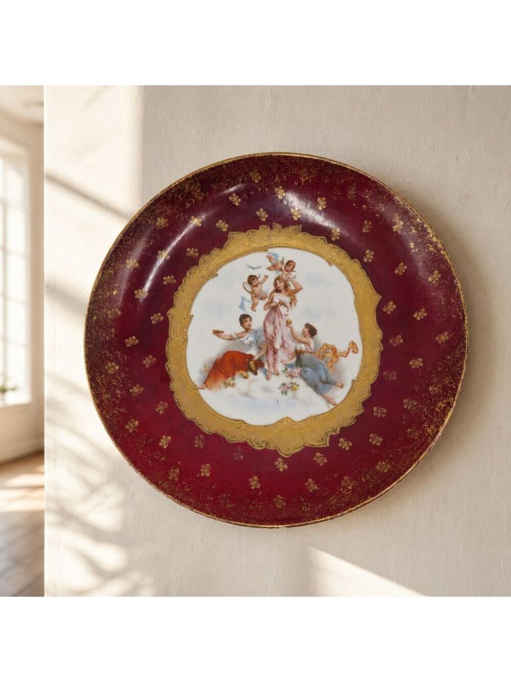 Antique Victoria Carlsbad Austria Porcelain Cherub Gold Cabinet Plate 12"
